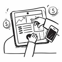 Person Reviewing Budget Insights on Tablet concept as A person reviewing budget insights on a tablet with a Cleans background providing space for text or graphics representing budge Cleans vector