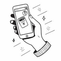 Human Hand with Virtual Wallet concept as Hand holding a virtual wallet icon on a smartphone screen with space around in Photo Stock Concept Cleans vector