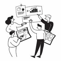 HR team collaborating on employee engagement strategies concept as A illustration of an HR team collaborating on employee engagement strategies using charts and digital tool Cleans Set 2 vector