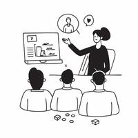HR manager conducting a hybrid wellness workshop concept as An HR manager conducting a hybrid wellness workshop with employees onsite and remote highlighting health and well being Cleans vector