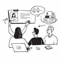 HR manager conducting a hybrid training session concept as An HR manager conducting a hybrid training session with employees in the training room and joining remotely highlighting Cleans vector