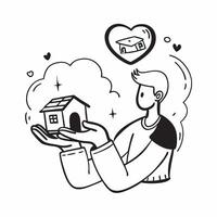 Homeless Shelter Worker with Home and Heart concept as An image of a homeless shelter worker with a home and heart symbol set against a dreamy background offering ample space for t Cleans vector