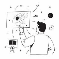 History Teacher with Digital Maps and Students in Futuristic Classroom concept as Wide shot of a history teacher using digital maps and teaching students in a futuristic classroom Cleans vector