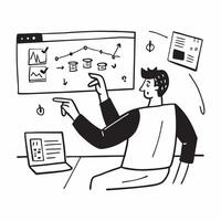 Hedge fund manager analyzing stock performance and valuation concept as A hedge fund manager in a modern office analyzing stock performance and valuation on multiple screens highli Cleans vector