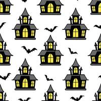 Haunted houses seamless tile pattern with eerie mansions and spooky windows for haunted home decor concept as Eerie haunted mansions and spooky windows arranged seamlessly for haun Cleans vector