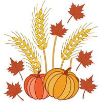 Harvest wheat and pumpkins arranged seamlessly with autumn leaves to create traditional and warm fall home decor concept as Harvest wheat and pumpkins arranged seamlessly with autu Cleans vector