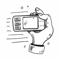 Hand with Facial Recognition Device concept as A hand holding a device with facial recognition capabilities set against a plain background with room for text or design elements in Cleans vector