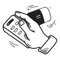 Hand with Contactless Payment Icon concept as A hand holding a contactless payment icon against a plain background providing ample space for text or design elements in Photo Stock Cleans vector