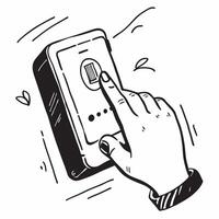 Hand Scanning Fingerprint on Mobile concept as A hand scanning a fingerprint on a mobile device with a Cleans background offering ample space for text or graphics in Photo Stock Co Cleans vector