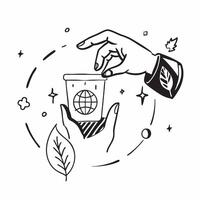 Hand holding a cut leaf with a recycling bin concept as A hand holding a cut leaf with a recycling bin in the background emphasizing waste management and corporate social responsib Cleans Set 2 vector