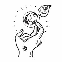 Hand holding a cut leaf with a CSR logo concept as A hand holding a cut leaf with a CSR logo in the background representing corporate social responsibility branding and commitment Cleans Set 2 vector