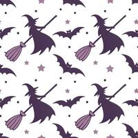 Halloween witches and broomsticks seamless tile pattern with mystical elements and dark colors for magical decor concept as Mystical witches and broomsticks arranged seamlessly wit Cleans vector