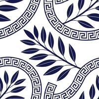 Greek key patterns and olive branches seamless tile design with classic white and blue tones concept as Classic white and blue tones highlight Greek key patterns intertwined with o Cleans Set 2 vector