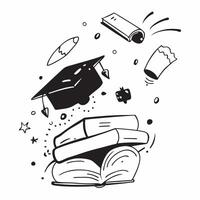 Graduation Cap with Books and Science Experiment concept as A graduation cap with books and a science experiment set against a whimsical background offering ample space for text or Cleans vector
