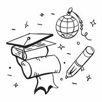 Graduation Cap with Globe and Diploma concept as A graduation cap with a globe and a diploma set against a whimsical background offering ample space for text or graphics symbolizin Cleans vector