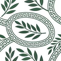 Greek key patterns and olive branches seamless tile design with classic white and blue tones concept as Classic white and blue tones highlight Greek key patterns intertwined with o Cleans vector