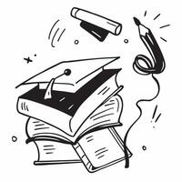 Graduation Cap with Books and Notebook concept as A graduation cap with books and a notebook set against a whimsical background offering ample space for text or graphics symbolizin Cleans vector