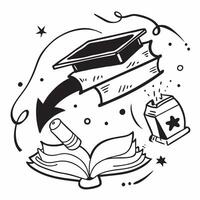 Graduation Cap with Books and Bell concept as A graduation cap with books and a school bell set against a whimsical background offering ample space for text or graphics symbolizing Cleans vector