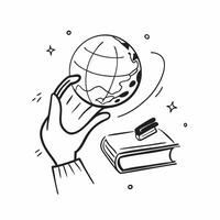 Globe and Textbooks concept as An icon of a globe and textbooks set against a minimalist background offering ample space for text or graphics symbolizing the global perspective and Cleans vector