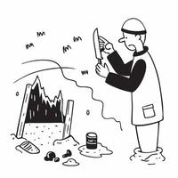 Glaciologist with Digital Tools and Ice Core Sampling in Polar Region concept as Wide shot of a glaciologist using digital tools to conduct ice core sampling in a polar region The Cleans vector
