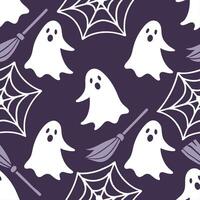 Ghosts and witches seamless tile pattern with spooky elements and dark hues for eerie Halloween decor concept as Spooky ghosts and witches arranged seamlessly with dark hues for ee Cleans vector