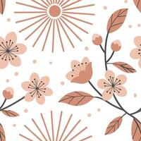 Gentle spring sunshine seamless pattern with soft rays and light floral elements for peaceful elegant designs concept as Elegant spring sunshine pattern with soft rays and delicate Cleans vector