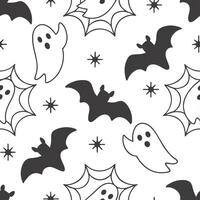 Ghosts and bats seamless tile pattern with spooky elements and dark tones for eerie Halloween decor concept as Spooky ghosts and bats arranged seamlessly with dark tones for eerie Cleans Set 2 vector