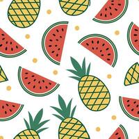 Fresh summer seamless tile pattern with watermelon and tropical fruits for vibrant outdoor dining concept as Watermelon and tropical fruits arranged in a seamless tile pattern for Cleans vector
