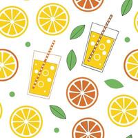 Fun summer seamless tile pattern with citrus fruits and refreshing drinks for a lively outdoor party concept as Bright citrus fruits and refreshing drinks in a seamless tile patter Cleans vector