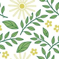 Fresh spring sunshine seamless pattern with vibrant light rays and blooming flowers for energizing spring visuals concept as Energizing spring sunshine pattern with vibrant rays an Cleans vector
