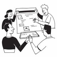 Flat design as Team members reviewing project deliverables in a business meeting concept as A illustration of team members reviewing project deliverables in a business meeti Cleans vector