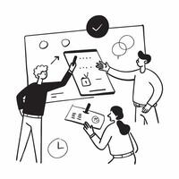 Flat design as Team discussing project milestones in a meeting room concept as A illustration of a team discussing project milestones in a meeting room utilizing a 3 color p Cleans vector