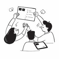Flat design as Team members collaborating on a project plan concept as A illustration of team members collaborating on a project plan in a modern workspace using a 3 color t Cleans vector