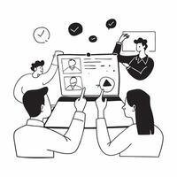 Flat design as Sales team collaborating in a virtual meeting concept as A illustration of a sales team collaborating in a virtual meeting using conferencing tools with Cleans Set 2 vector