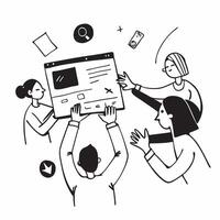 Flat design as Sales team collaborating in a virtual meeting concept as A illustration of a sales team collaborating in a virtual meeting using conferencing tools with Cleans Set 4 vector