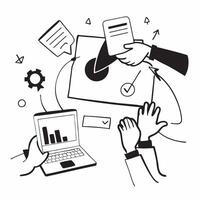 Flat design as Sales team collaborating in a virtual meeting concept as A illustration of a sales team collaborating in a virtual meeting using conferencing tools with Cleans Set 3 vector