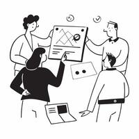 Flat design as Project team presenting their findings in a business meeting concept as A illustration of a project team presenting their findings in a business meeting featu Cleans vector