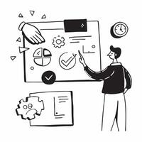 Flat design as Project manager collaborating on a risk management strategy concept as A illustration of a project manager collaborating on a risk management strategy using c Cleans vector