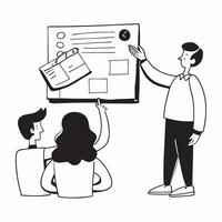 Flat design as Project manager presenting progress in a team meeting concept as A illustration of a project manager presenting progress in a team meeting featuring a 3 color Cleans Set 2 vector