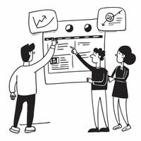 Flat design as Project manager presenting progress in a team meeting concept as A illustration of a project manager presenting progress in a team meeting featuring a 3 color Cleans vector