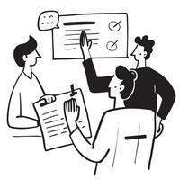 Flat design as Project manager leading a hybrid meeting concept as A illustration of a project manager leading a hybrid meeting with both onsite and remote participants usin Cleans Set 3 vector