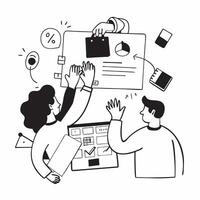 Flat design as Marketing team collaborating on a product launch concept as A illustration of a marketing team collaborating on a product launch using digital tools and chart Cleans vector