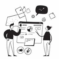 Flat design as Marketing team collaborating on a product launch concept as A illustration of a marketing team collaborating on a product launch using digital tools and chart Cleans Set 3 vector