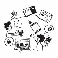 Flat design as Marketing team collaborating on a product launch concept as A illustration of a marketing team collaborating on a product launch using digital tools and chart Cleans Set 4 vector