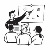 Flat design as Manager conducting a team meeting with visual aids concept as A illustration of a manager conducting a team meeting with visual aids featuring a 3 color schem Cleans Set 2 vector