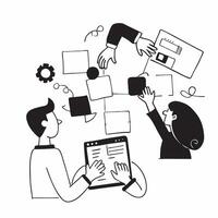 Flat design as IT team collaborating on a cybersecurity project concept as A illustration of an IT team collaborating on a cybersecurity project using laptops and digital to Cleans vector