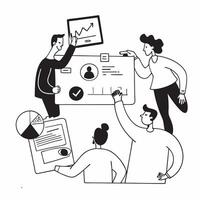 Flat design as HR team collaborating on employee engagement strategies concept as A illustration of an HR team collaborating on employee engagement strategies using charts a Cleans Set 3 vector