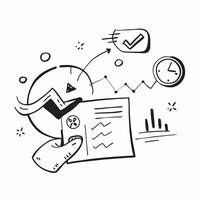 Flat design as Doodle line icon of a pie chart concept as A doodle line icon of a pie chart representing data analysis statistics and business insights ideal for presentations and Cleans vector
