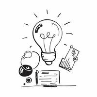 Flat design as Doodle line icon of a lightbulb concept as A doodle line icon of a lightbulb symbolizing ideas creativity and innovation perfect for business brainstorming and creat Cleans vector