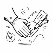 Flat design as Doodle line icon of a handshake concept as A doodle line icon of a handshake symbolizing agreement partnership and collaboration perfect for business agreements and Cleans vector
